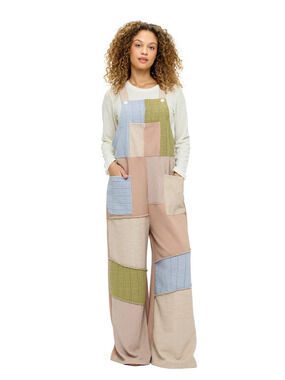 26804 | Yak & Yeti Pastel Tone Colorblock Patchwork Overalls | Sizes S/M-L/XL